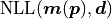 \mathrm{NLL}(\bm{m}(\bm{p}), \bm{d})