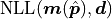 \mathrm{NLL}(\bm{m}(\hat{\bm{p}}), \bm{d})